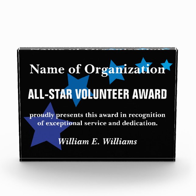 All-Star Volunteer Service Appreciation Award (Front)