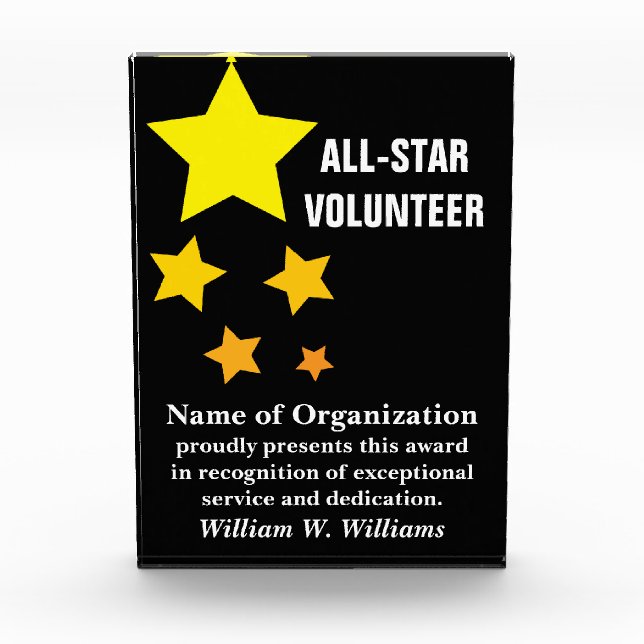 All-Star Volunteer Service Recognition Award (Front)
