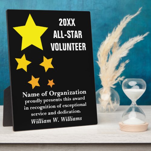 All_Star Volunteer Service Recognition Award Plaque