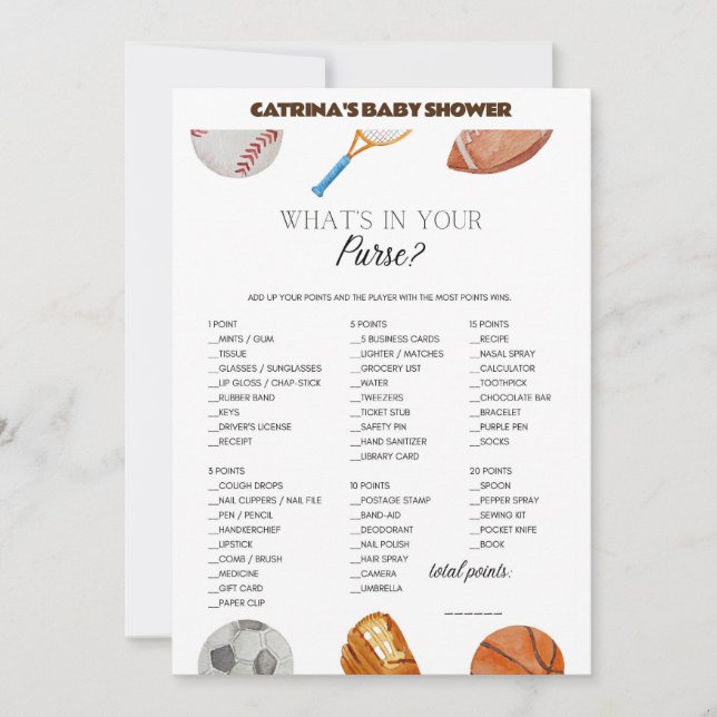 All Stars Sports Baby Shower - Editable Name, 5x7 Invitation (Front)