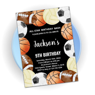 All Stars Sports Birthday Invitations