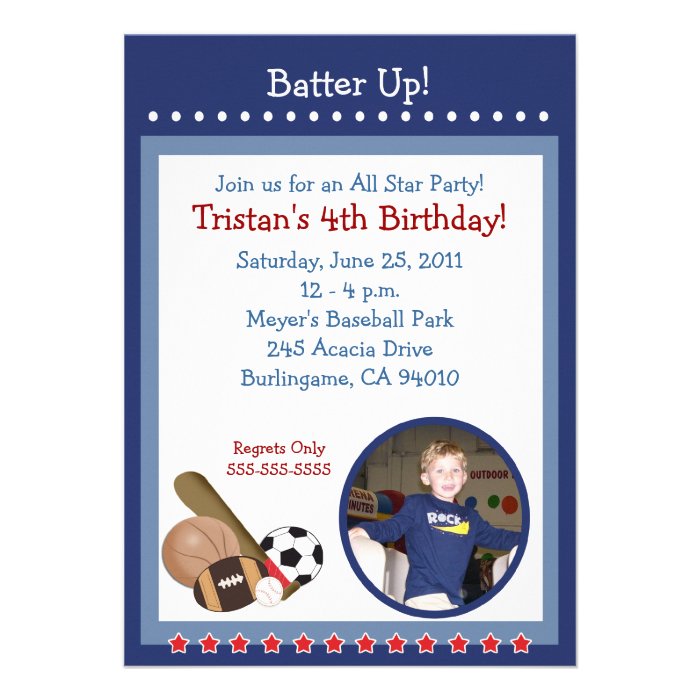 ALL STARS SPORTS FAN 5x7 Birthday Invitation