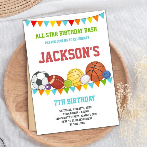 All Stars Sports Party Birthday Invitations