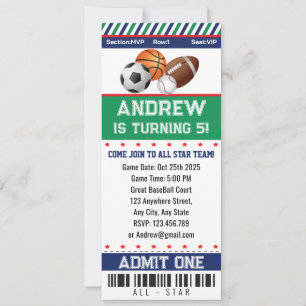 All Stars Sports Ticket Birthday Invitation