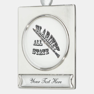 “All STATE”, Clarinet, Necklace, jewelry, girl, mu Silver Plated Banner Ornament