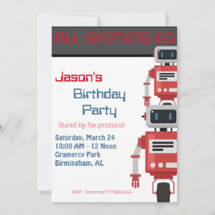 All Systems Go Robot Birthday Invitation