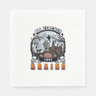 All Teacher Love Brains Halloween Zombie Hand Haun Napkins