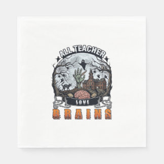All Teacher Love Brains Halloween Zombie Hand Haun Napkins