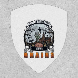 All Teacher Love Brains Halloween Zombie Hand Haun Patch