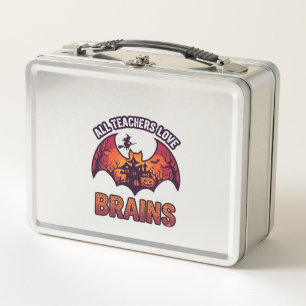 All Teachers Love Brains Halloween Bat Haunted Hou Metal Lunch Box