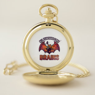 All Teachers Love Brains Halloween Bat Haunted Hou Pocket Watch