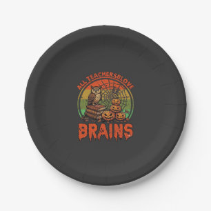 All Teachers Love Brains Halloween Pumpkins Owl Bo Paper Plates