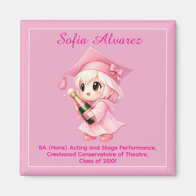 🎓 All text Chibi Champagne Graduation Magnet (Front)