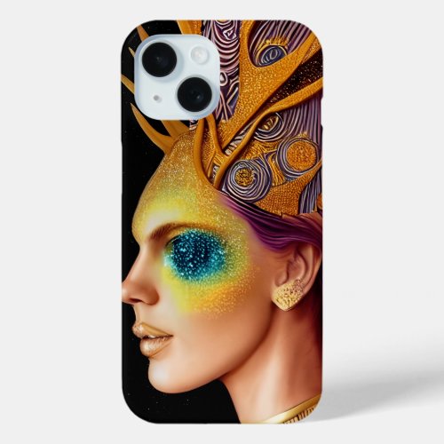 All That Glitters _ Cosmic Goddess Portrait iPhone 15 Case