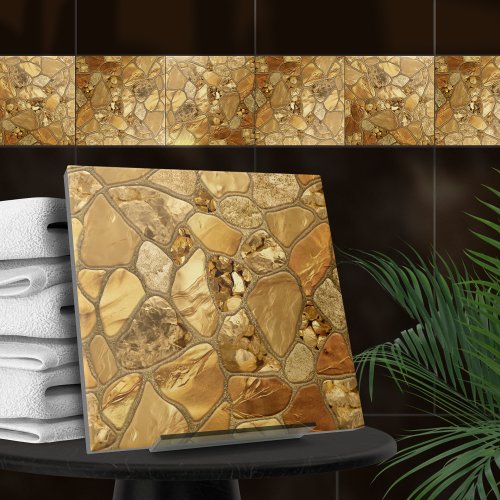 All That Gold _ pebbles voronoi mosaic N1 Ceramic Tile