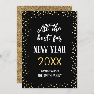 All The Best For NEW YEAR Gold Glitter Dots Modern Holiday Card