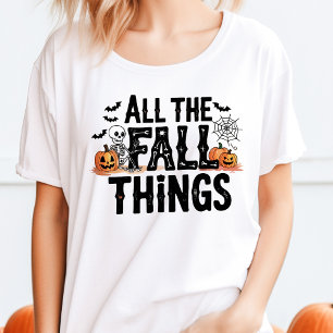 All the Fall Things Halloween Skeleton Pumpkin Tri-Blend Shirt