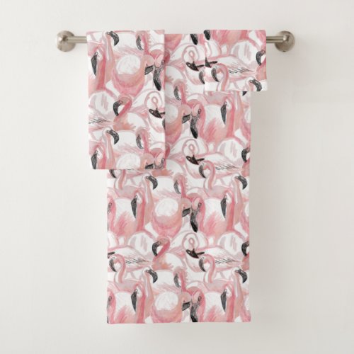 All the Flamingos _ Pattern Bath Towel Set
