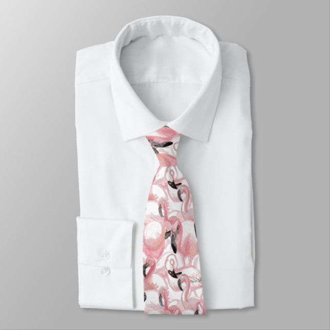 All the Flamingos - Pattern Neck Tie (Tied)