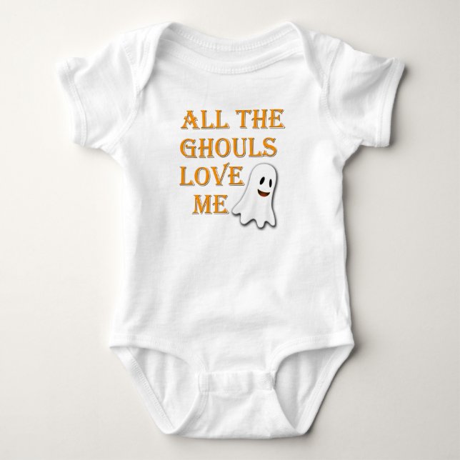 All The Ghouls Love Me Ghost Orange Baby Outfit Baby Bodysuit (Front)