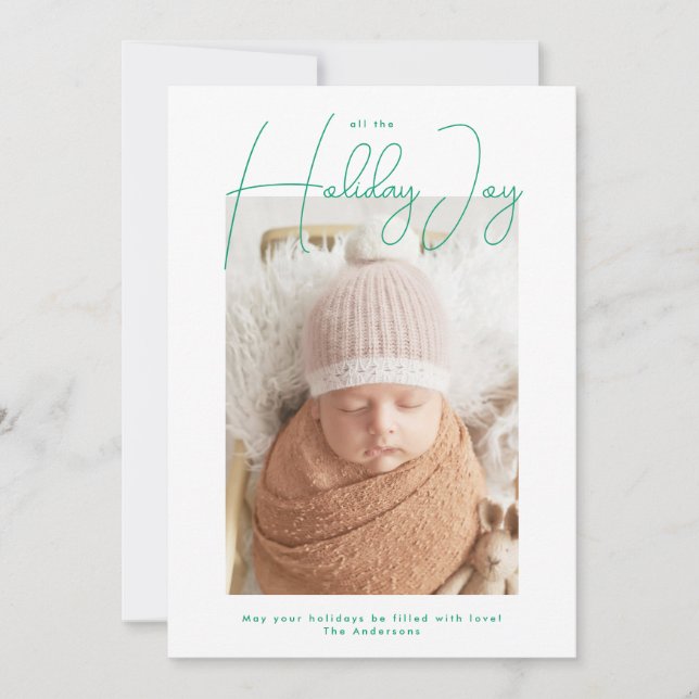 All The Happy Holiday Joy Trendy Script Joy Photo Card (Front)