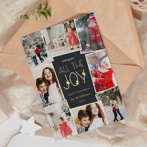 All the Joy  Multi Photo Collage Foil Holiday Card
