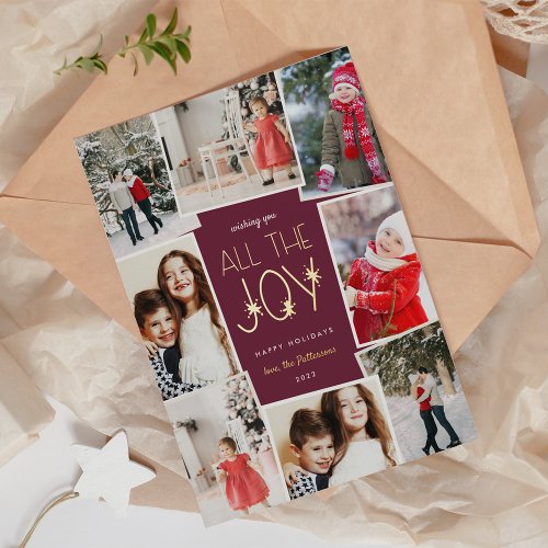 All the Joy  Multi Photo Collage Foil Holiday Card