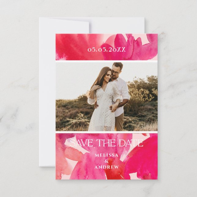 All the Love Watercolor Pink Photo Save the Date (Front)