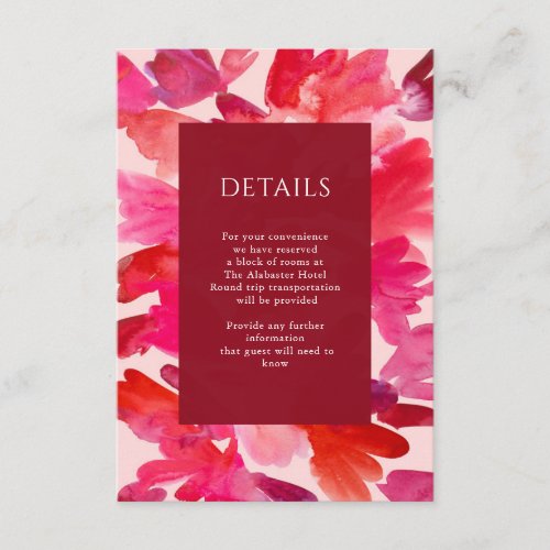 All the Love Watercolor Pink Red Wedding Details E Enclosure Card