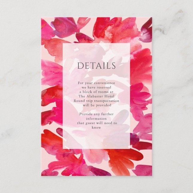All the Love Watercolor Pink Red Wedding Details Enclosure Card (Front)