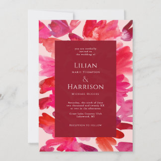 All the Love Watercolor Pink Red Wedding Invitatio Invitation