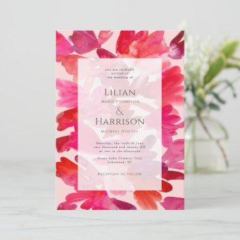 All The Love Watercolor Pink Red Wedding Invitation by All_about_Wedding at Zazzle