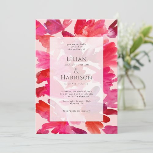 All the Love Watercolor Pink Red Wedding Invitation