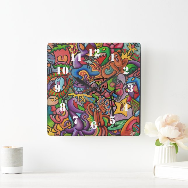 All The Noise By Squid Fear City Square Wall Clock (Home)