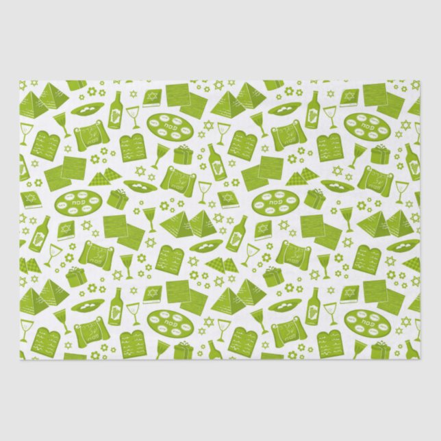 All The Symbols For Passover In Green   Tissue Paper (Front)