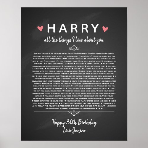 all the things I love about you anniversary birth Poster