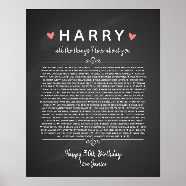 all the things I love about you anniversary birth Poster (Front)