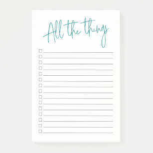 All The Things Teal with Checkboxes and Lines Post-it Notes