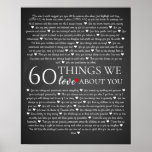 all the things we love about you, 60th birthday poster<br><div class="desc">designed by The Arty Apples Limited</div>