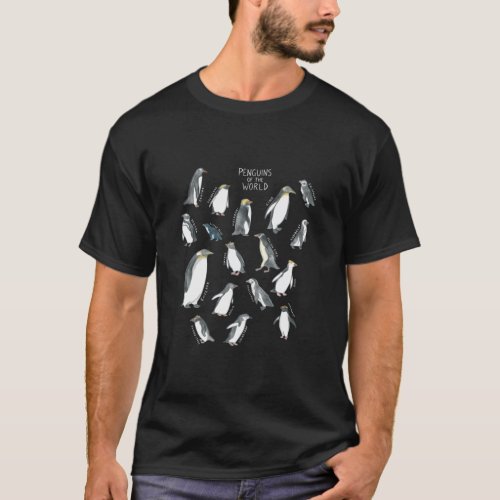 All The Types Of Penguins Of The World Watercolor  T_Shirt
