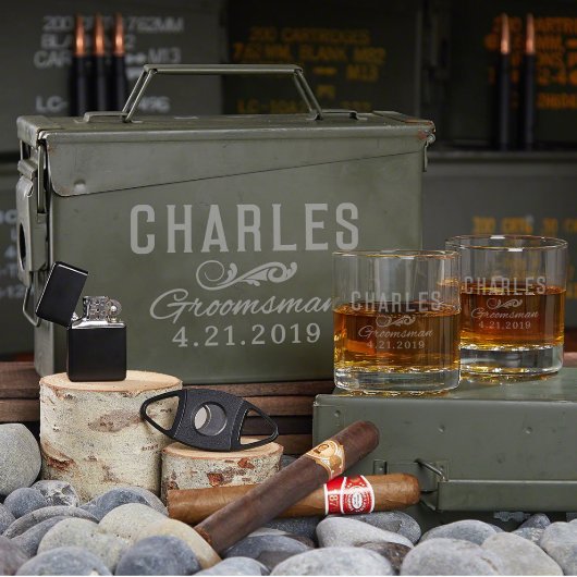 All the Vices Ammo Can Gift Set w/ Whiskey Glasses (Front)