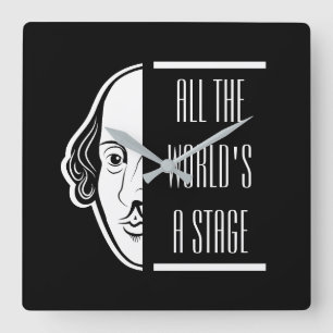 All The World's A Stage Shakespeare Quote Thespian Square Wall Clock