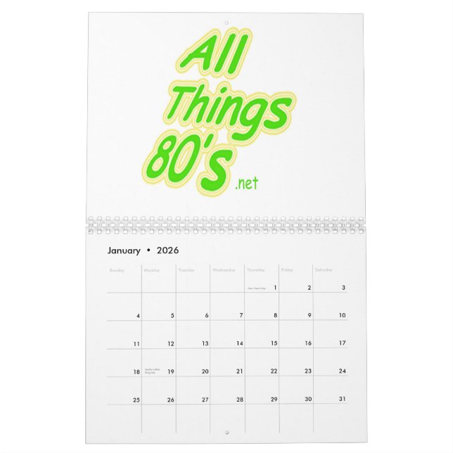 All Things 80's Calandar Calendar (Jan 2026)