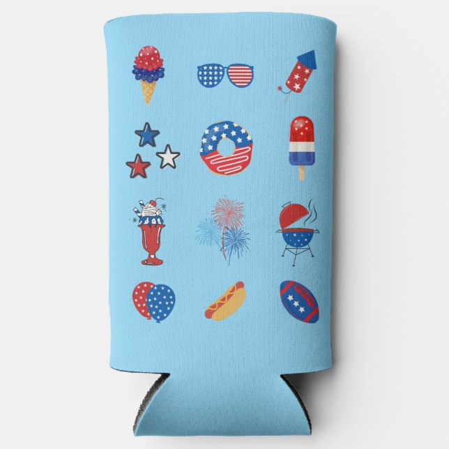 All Things America in Red, White & Blue for July 4 Seltzer Can Cooler (Front)