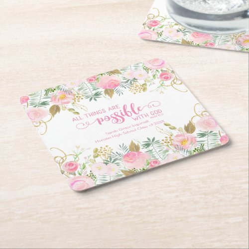 All Things Are Possible Bible Verse Graduation Square Paper Coaster