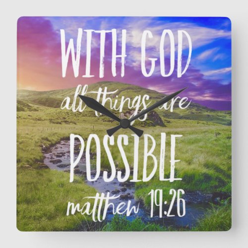 All Things Are Possible Bible Verse Scripture Square Wall Clock