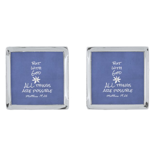 All things are Possible Bible Verse Silver Cufflinks (Front)