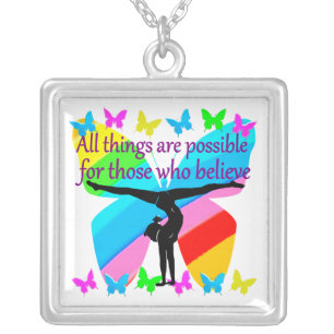 ALL THINGS ARE POSSIBLE FOR THIS GYMNASTICS GIRL SILVER PLATED NECKLACE