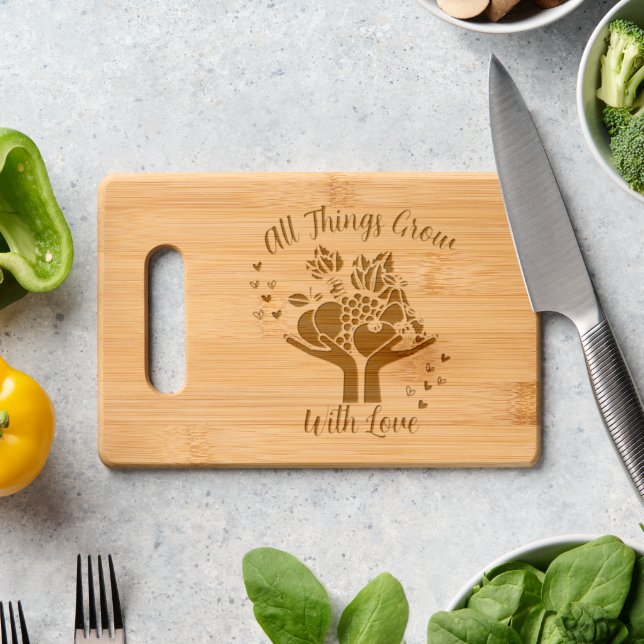 All Things Grow With Love Engraved Cutting Board (Kitchen Counter)