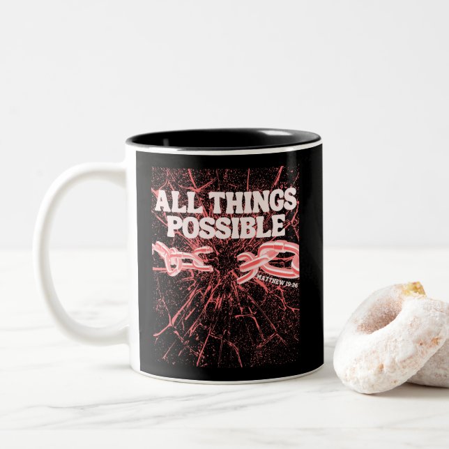 All Things Possible – Matthew 19:26 Two-Tone Coffee Mug (With Donut)